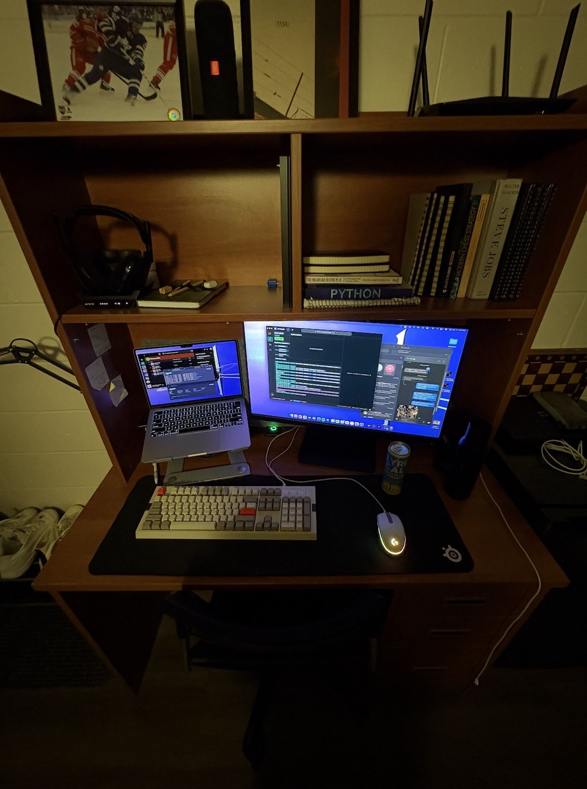 The dorm-room setup where Nodebase was built