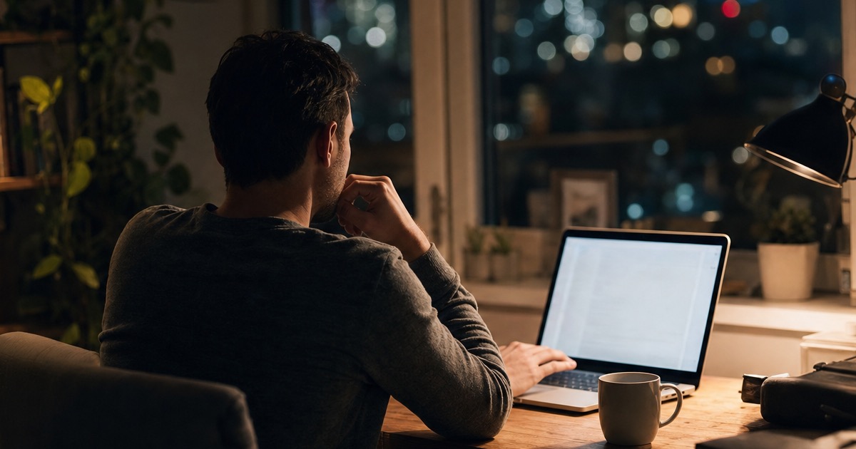 A founder working late at a laptop