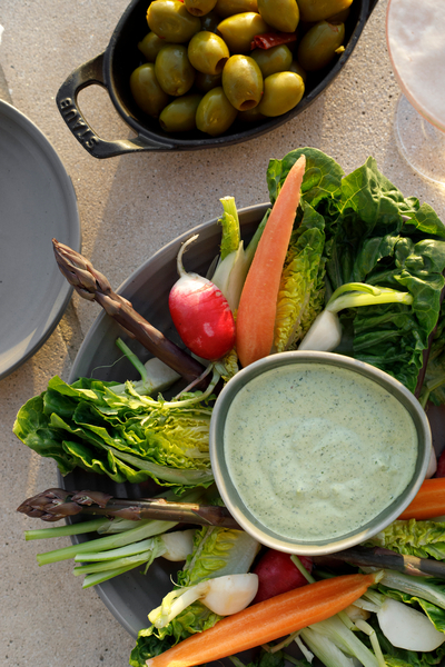 Wine country crudité with green goddess dip